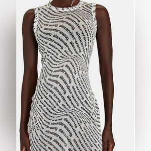 Semisheer stretch polyester mesh dress Crewneck, Logo pattern printed throughout